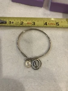 QVC Stainless Steel Letter D Initial Mother of Pearl Charm Bangle Bracelet - Picture 1 of 1
