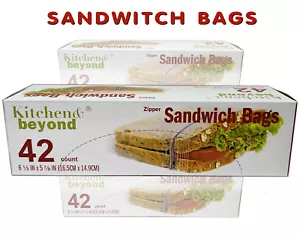 Kitchen ZIPPER SANDWITCH BAGS Food Storage Snacks Lunch Bags Reusable 42-Count - Picture 1 of 4