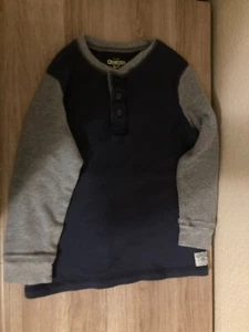 Osh Kosh B'gosh Henley Top 6 Navy Blue Gray Sleeves Baseball Style Waffle Knit - Picture 1 of 3
