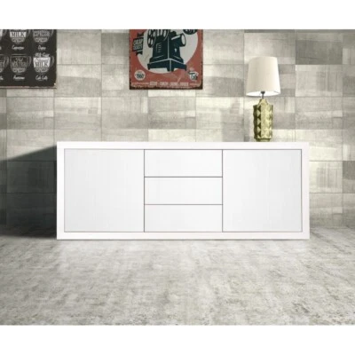 Modern Credenza Living Room Cabinet Wood White Or Oak 2 Doors 3 Drawers - Image 1 of 3