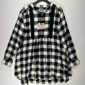 Neu mit Etikett Wrangler Tunika Top Damen Large Buffalo kariert Flanell schwarz weiß Spitze - Bild 1 von 11