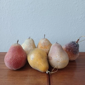 6 adornos navideños vintage de fruta de pera artificial esmerilada con azúcar multicolores - Imagen 1 de 12