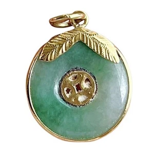 Colgante de jade tailandés hecho a mano jade verde birmano 22k 90% oro amarillo montura 3,4 g - Imagen 1 de 7