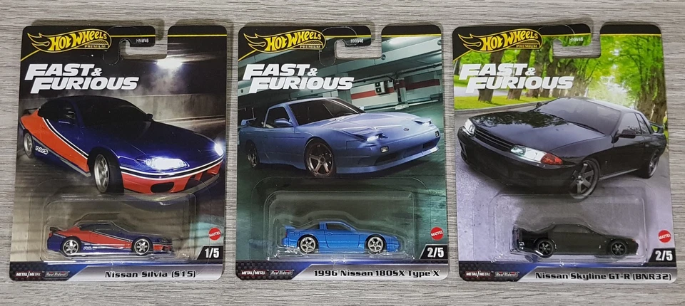 Hot Wheels Premium Fast & Furious Nissan Silvia + 180SX Type X + Skyline GT-R - Image 1 of 1