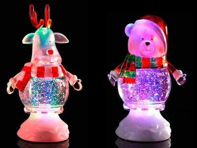 Set of 2 Reindeer Polar Bear Christmas Glitter Dome Multi Colour LED Light Xmas - Image 1 of 3