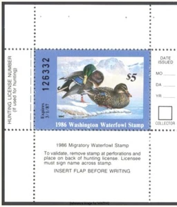 D2K Washington Duck Stamp 1986 $5.00 mini-sht/1 - Picture 1 of 1