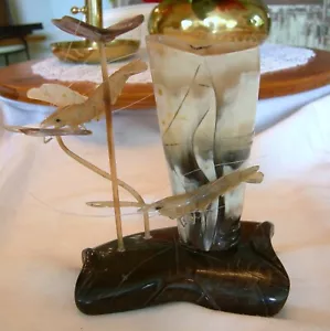 Vintage ASIATISCHE GESCHNITZTE HORN MEERESSKULPTUR mit Garnelen, Meerespflanze, geschnitzte Horne Vase - Bild 1 von 8