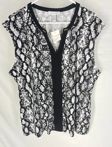CALVIN KLEIN Blouse Top PLUS SIZE 2X Black White Stretch Top Gorgeous NWT - Picture 1 of 5