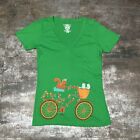 Clockwork Gears Kelly Green Squirrel & Birds Cottagecore Bicycle Shirt, Sz L