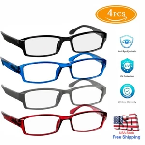 4x New Mens Full Frame Blue Light Blocking Reading Glasses Spring Hinge Readers - Foto 1 di 16