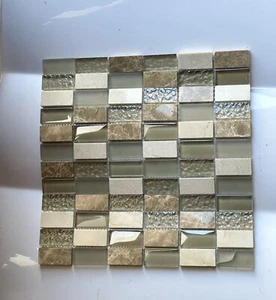 Joblot Of 7 box Of 9 Trevi Beige Linear Glass & Stone Mosaic 30.5cmx30.5cm - Picture 1 of 8