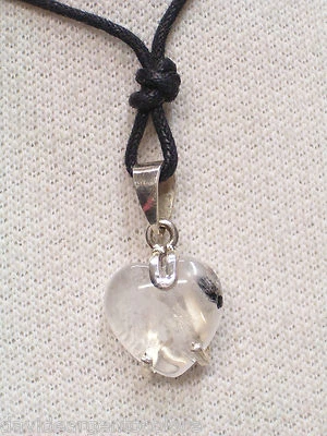 Ciondolo in ARGENTO 925 con Cuore in QUARZO naturale e girocollo - pietra dura - - Immagine 1 di 3