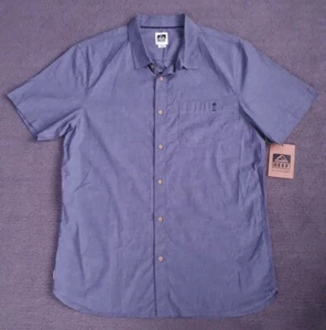 REEF Mens Size L Large Casual Short Sleeve Button Up Shirt Indigo Blue BNWT - Picture 1 of 8