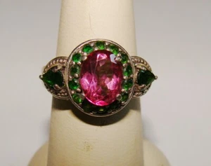 Kit Heath KH Sterling Silver Multi Chrome Diopside & Pink Stone Halo Ring SZ 7 - Picture 1 of 13