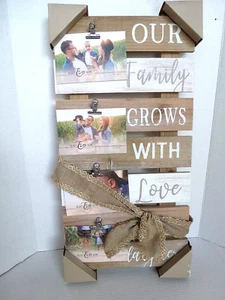 Plank Wooden Home Wall Hanging Decor 23x12”, 4 Photo Holder 4x6” NEW NVGA BRAND - Picture 1 of 10