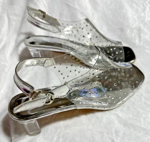 Pierre Dumas Kids Slippers Size 5 Clear Plastic Top 1.75" Heels Adjustable Strap - Picture 1 of 7