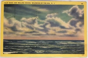 Ocean View Blue Skies Rolling Waves Wildwood By The Sea NJ Postcard - Picture 1 of 2