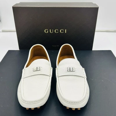 Gucci Men's White Scotch Grain Leather Driving Shoes Size US 9.5 G 9 EUR 43 NEW - Image 1 of 4