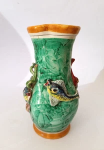 ♥ VECCHIO VASO IN CERAMICA DI VIETRI PROCIDA VINTAGE FIGURE MARINE PESCI STELLE - Foto 1 di 10