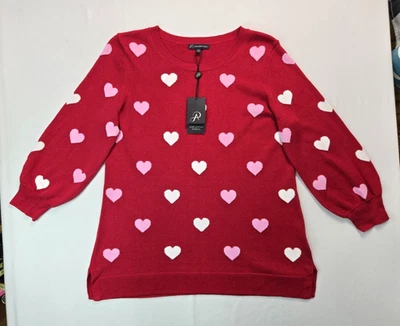Suéter Pullover Adrianna Papell Rojo Corazón Lunares Mujer Mediano M NUEVO NUEVO CON ETIQUETAS Foto 1 de 4