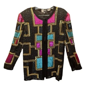 Carina Pailletten Perlen Jacke groß Party Cocktail Abend Mantel Vintage NEU LESEN - Bild 1 von 17