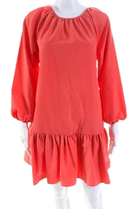 LDT Womens Puff Sleeve Crew Neck Drop Waist Mini Dress Orange Size 0 LL19LL - Picture 1 of 5