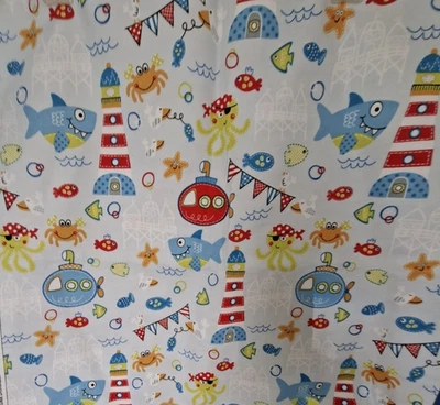 Sew Sweet Chic Cotton Flannel Fabric Under The Sea & Lighthouse 2 1/2 Yds X 42" - Image 1 of 3
