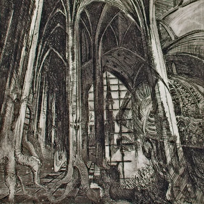 Andrzej Juchniewicz Kathedrale Aquatintaradierung Traumwelt 1981 signiert 6/20 - Bild 1 von 4