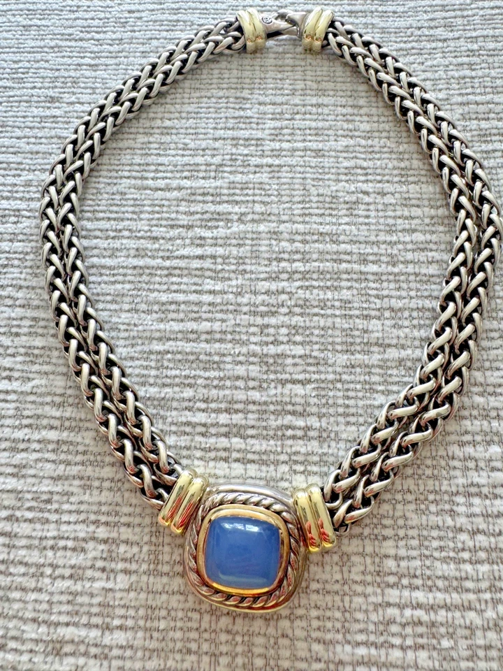 Collar David Yurman Albion Calcedonia Oro 14K Plata de Ley Doble Cadena Foto 1 de 4
