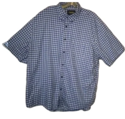 Cabelas Short Sleeve Dress Shirt Blue White Plaid Style , Mens Size 2XL , Pocket - Image 1 of 4