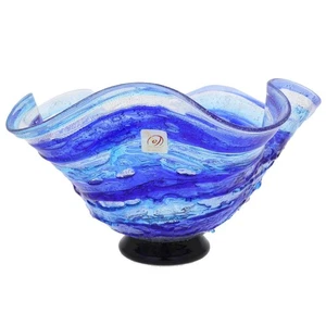 GlassOfVenice Murano Glass Sbruffo Fazzoletto Bowl - Blue - Picture 1 of 5