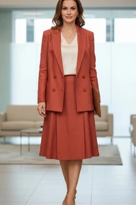 Vintage 70er 80er Sabrina B roter Rock Anzug Polen Damen 12 nur chemische Reinigung mit Mängeln - Bild 1 von 24