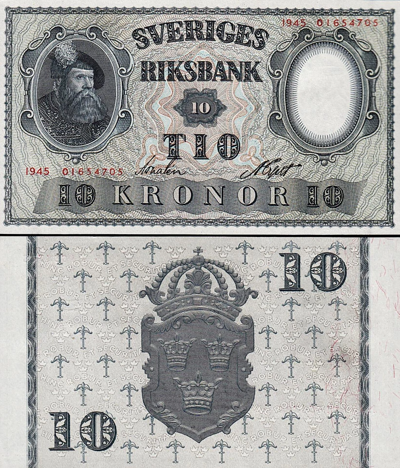 SWEDEN SUEDE 10 KRONOR 1945 UNC BUT aUNC/UNC P-40f - Image 1 of 1
