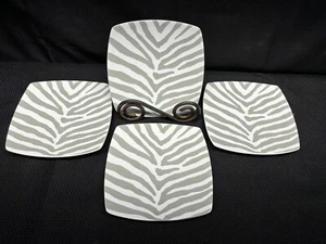 Set of 4 ~ 222 Fifth "ZEBRA GREY" Square Appetizer Plates ~ 6" - Picture 1 of 8