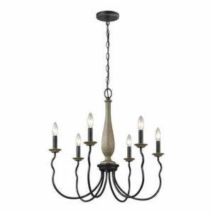 Simira 6-Light Weathered Gray Classic Rustic Farmhouse Candlestick Chandelier - Picture 1 of 9