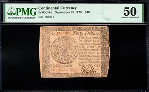 Continental Currency Fr#CC-84 September 26, 1778 $40 PMG 50 - Picture 1 of 4