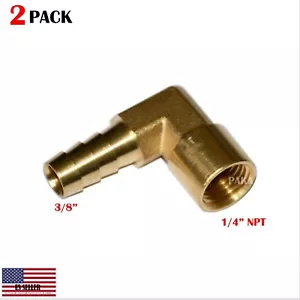 (2 PCS) 3/8 HOSE BARB ELBOW X 1/4 FEMALE NPT Brass Pipe Fitting Gas Fuel Water  - Picture 1 of 2