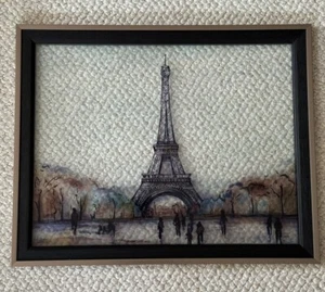 EIFFEL TOWER REVERSE GLASS Watercolor PAINTING IN ACRYLIC 16”x 20” - Picture 1 of 12