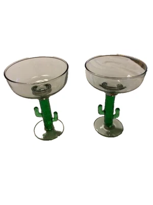 Vasos Cactus Margarita con bordes transparentes - Raro juego de vidrio soplado a mano Foto 1 de 4