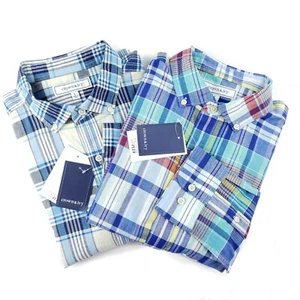 New Crown & Ivy Lot of 2 $110 Button Front Dress Shirts Blue Plaid Large - Picture 1 of 9