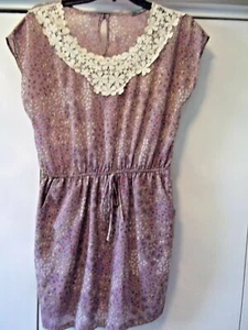 Size M Capsleeve Lavendar Print Mini Dress by Peppermint very flattering - Picture 1 of 5