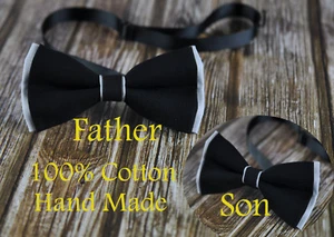 Pajarita de boda Father Son Match 100 % algodón hecha a mano negra y gris - Imagen 1 de 18