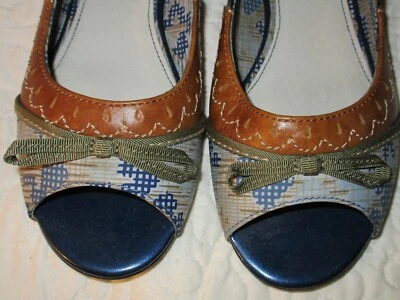 Size 7M Women's Flats Bobbi Blu Kassidy Leather Peep Toe Green Brown Patchwork - Изображение 1 из 4