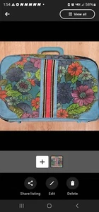 Vtg 60s-70s Carry-On Bag Small Luggage w Keys Mod Retro Floral Travel Taiwan - Picture 1 of 1