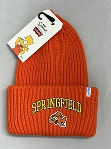 Gorro tejido de gran tamaño Levis x Los Simpson rojo Springfield logotipo de pez unisex ¡Nuevo! - Imagen 1 de 6