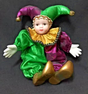 Porcelain Face Purple Green Jester with Bells! Vintage Collectible - Picture 1 of 6