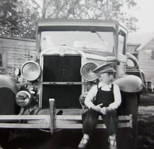 Vintage Chevrolet Coupe Photo Boy Hat Sitting on Bumper 1920-30s - Picture 1 of 5