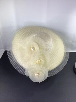 Brenda Waites Bolling Beige Church Dress Party Wedding  Runway Hat Made In USA - Image 1 of 4