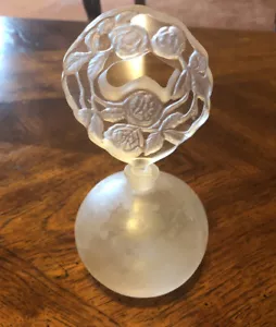 Vintage White Clear Frosted Glass Perfume Bottle Rose Flower Floral Stopper 6” - Picture 1 of 9