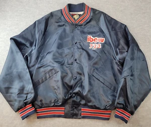Vintage King Louie Jacket PRO FIT IBEW Indiana Satin Snap Navy Blue USA Mens XL - Picture 1 of 17